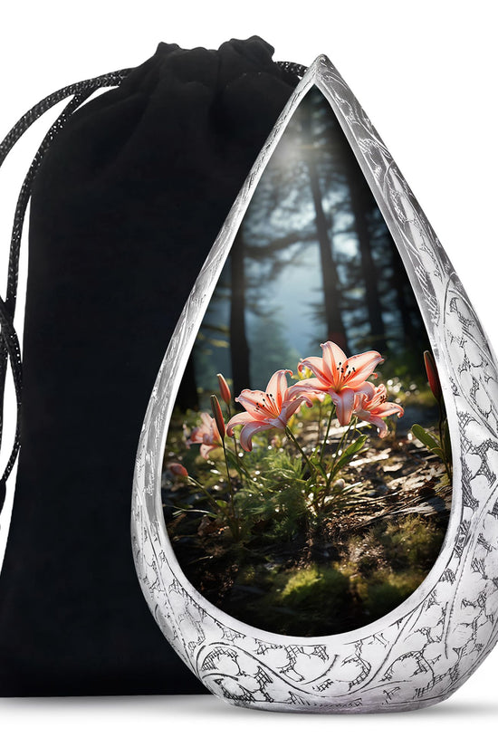 Pink Lily Aluminium Urn For Ashes - Large Floral Memorial Urn