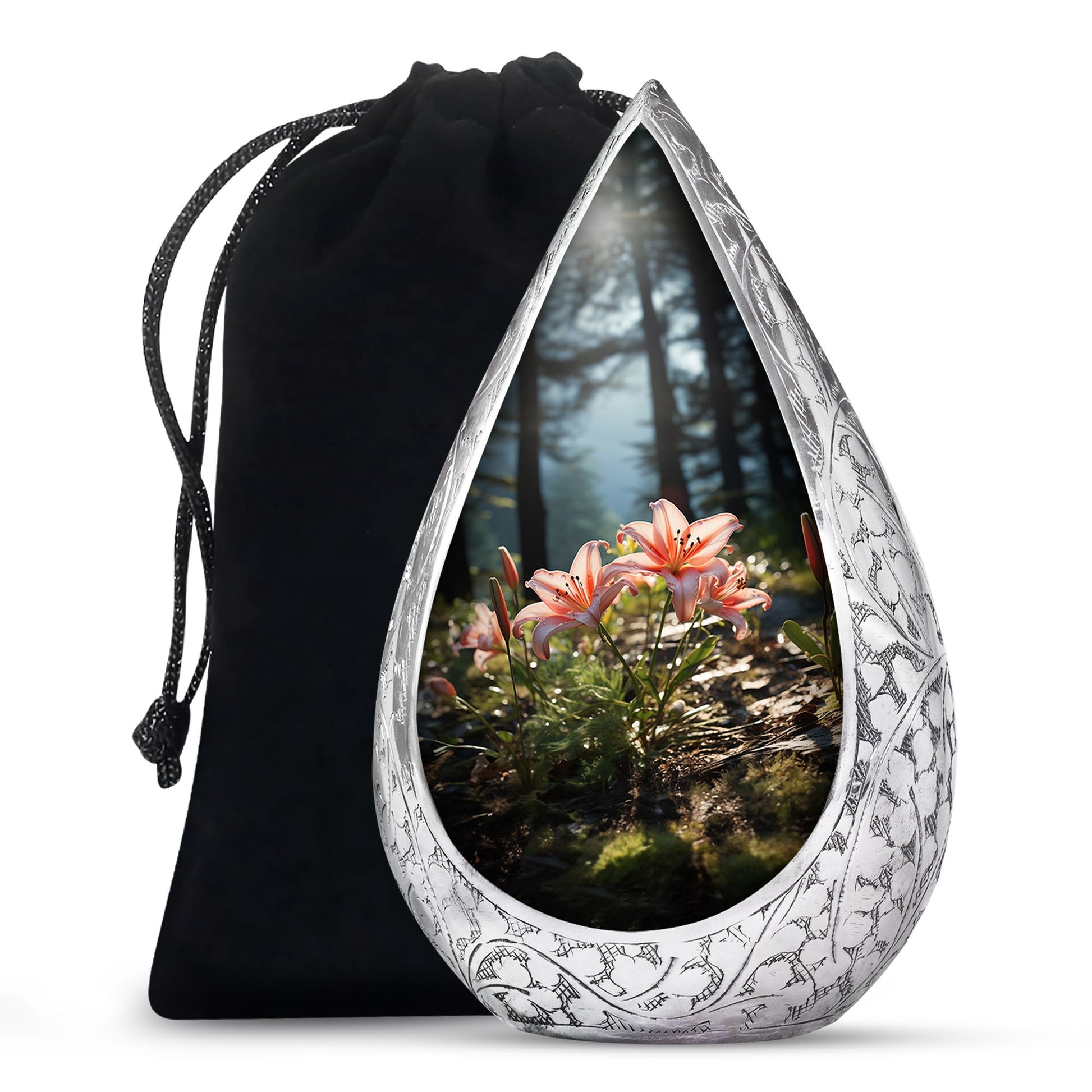 Pink Lily Aluminium Urn For Ashes - Large Floral Memorial Urn