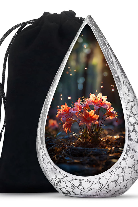 Pretty Lily Cremation Urn - Aluminium Funeral Urn For Loved Ones