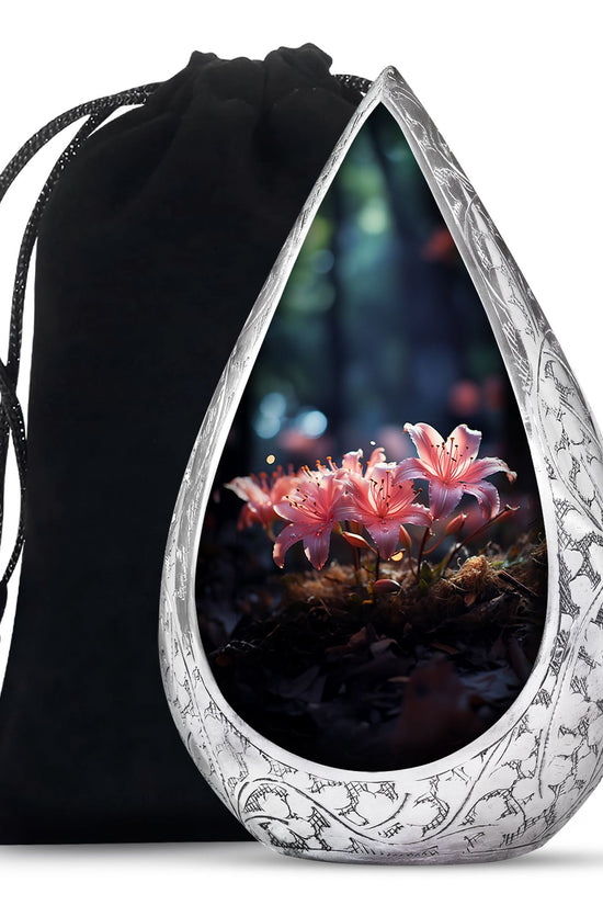 Soft Pink Lily Funeral Urn For Ashes - Decorative Adult Cremation Urn