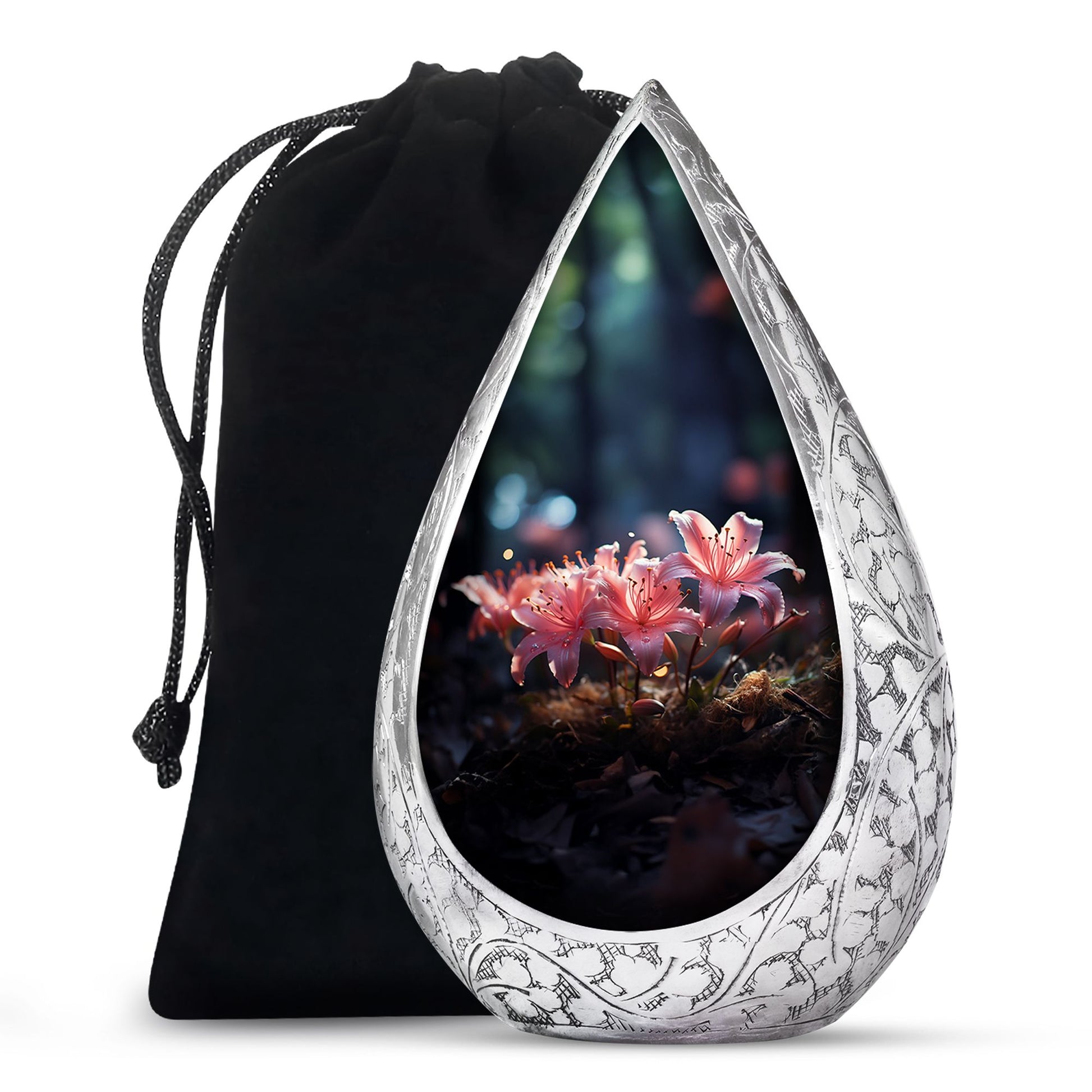 Soft Pink Lily Funeral Urn For Ashes - Decorative Adult Cremation Urn