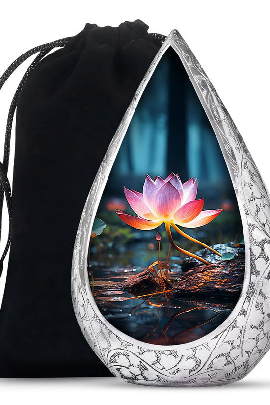 Lotus Flower Theme Cremation Urn - Aluminum Urn For Adult Ashes