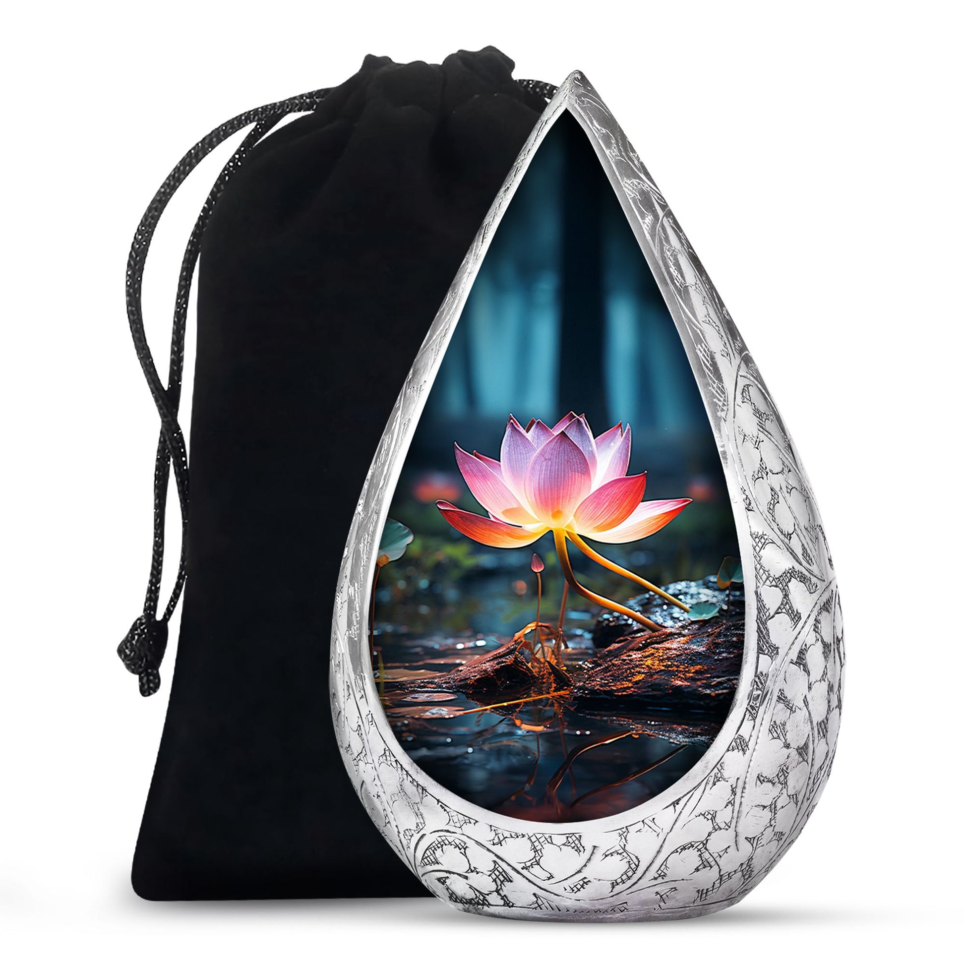 Lotus Flower Theme Cremation Urn - Aluminum Urn For Adult Ashes