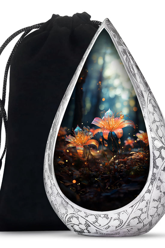 Orange Lily Funeral Urn For Ashes - Large Memorial Urn For Ashes