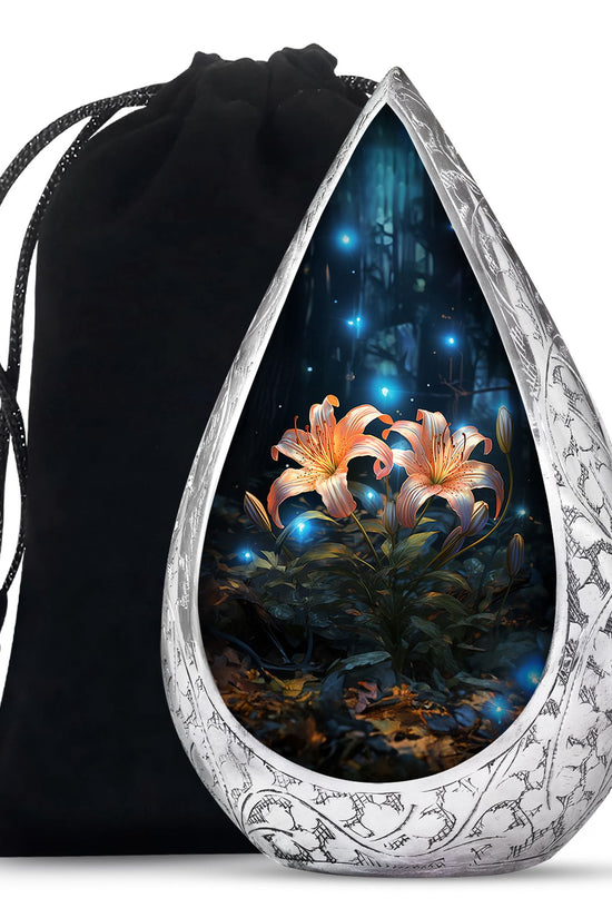 Orange Lily Cremation Urn - Floral Theme Funeral Urn For Loved Ones