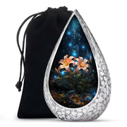 Orange Lily Cremation Urn - Floral Theme Funeral Urn For Loved Ones