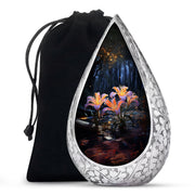 Beautiful Lily Theme Funeral Urn - Aluminum Memorial Urn For Adult Ashes