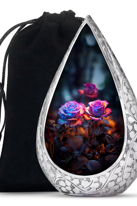 Midnight Rose Funeral Urn - Unique Flower Theme Memorial Urn For Ashes