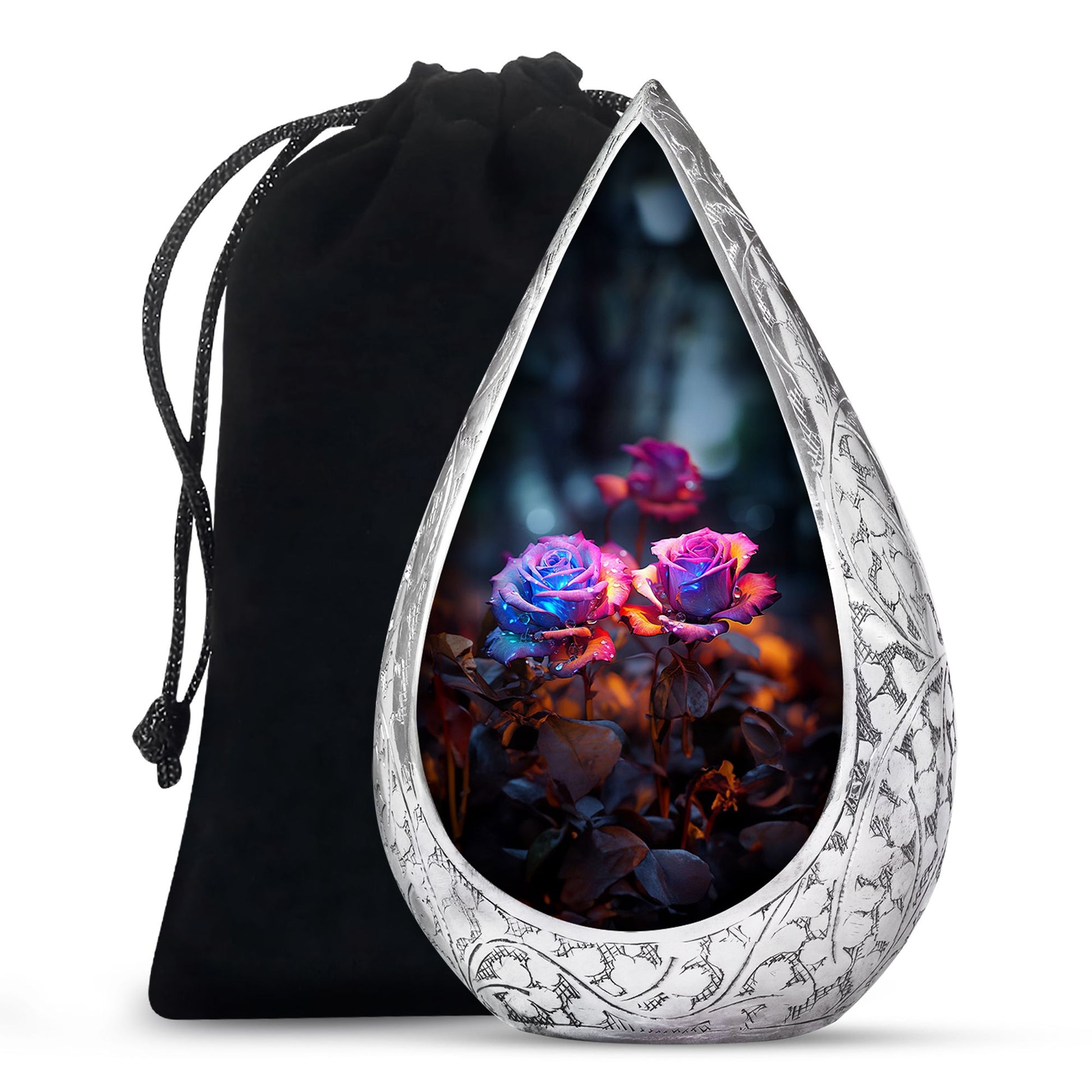 Midnight Rose Funeral Urn - Unique Flower Theme Memorial Urn For Ashes