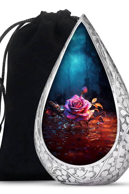 Rose Theme Memorial Urn - Aluminium Cremation Urn For Ashes