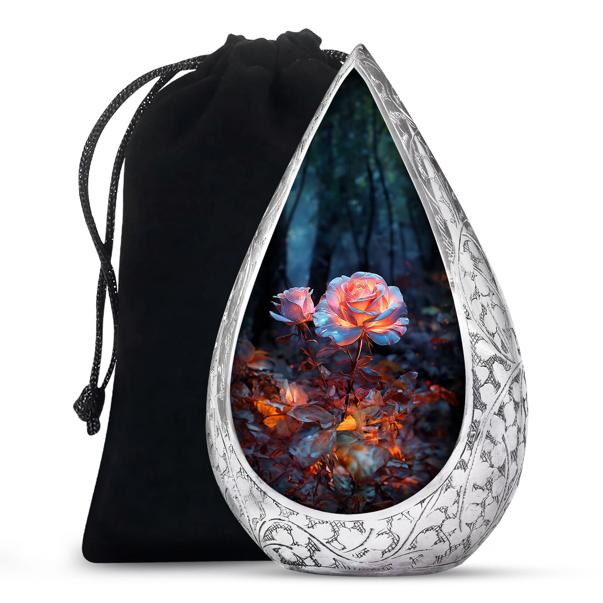 White Rose Theme Funeral Urn - Aluminium Memorial Urn For Loved Ones