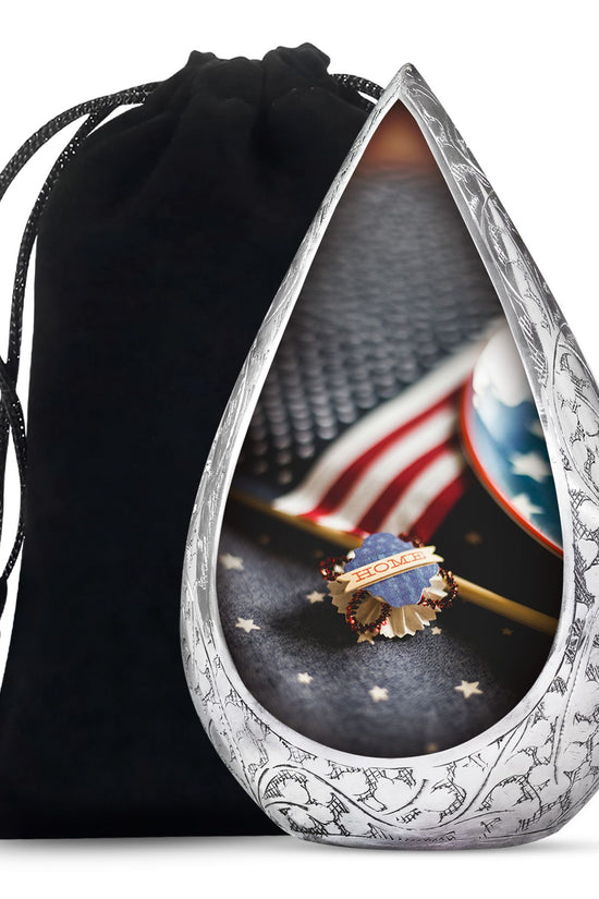 US Flag Theme Memorial Urn - Large Cremation Urn For Human Ashes