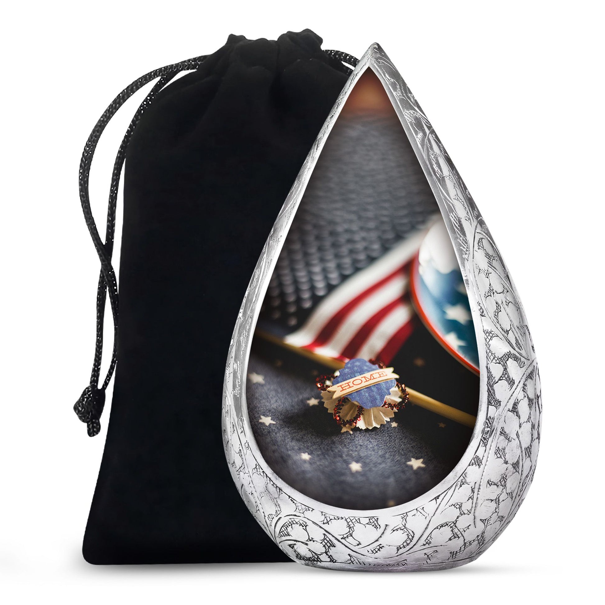 US Flag Theme Memorial Urn - Large Cremation Urn For Human Ashes