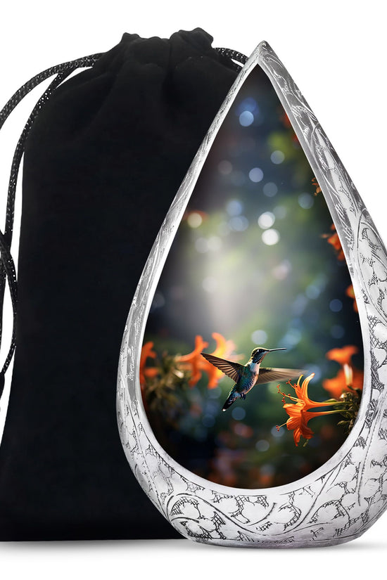 Floral Hummingbird Memorial Urn - Aluminium Cremation Urn For Adult Ashes