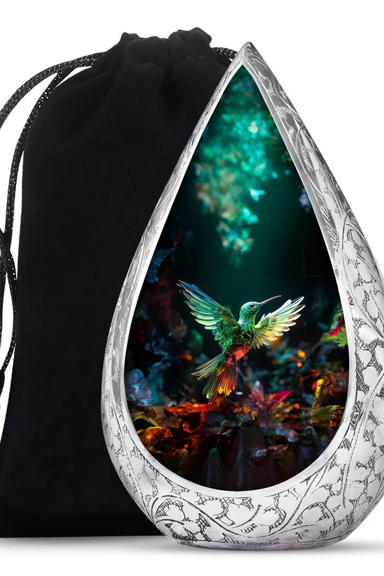 Green Crystal Hummingbird Funeral Urn - Artistic Memorial Urn For Male & Female