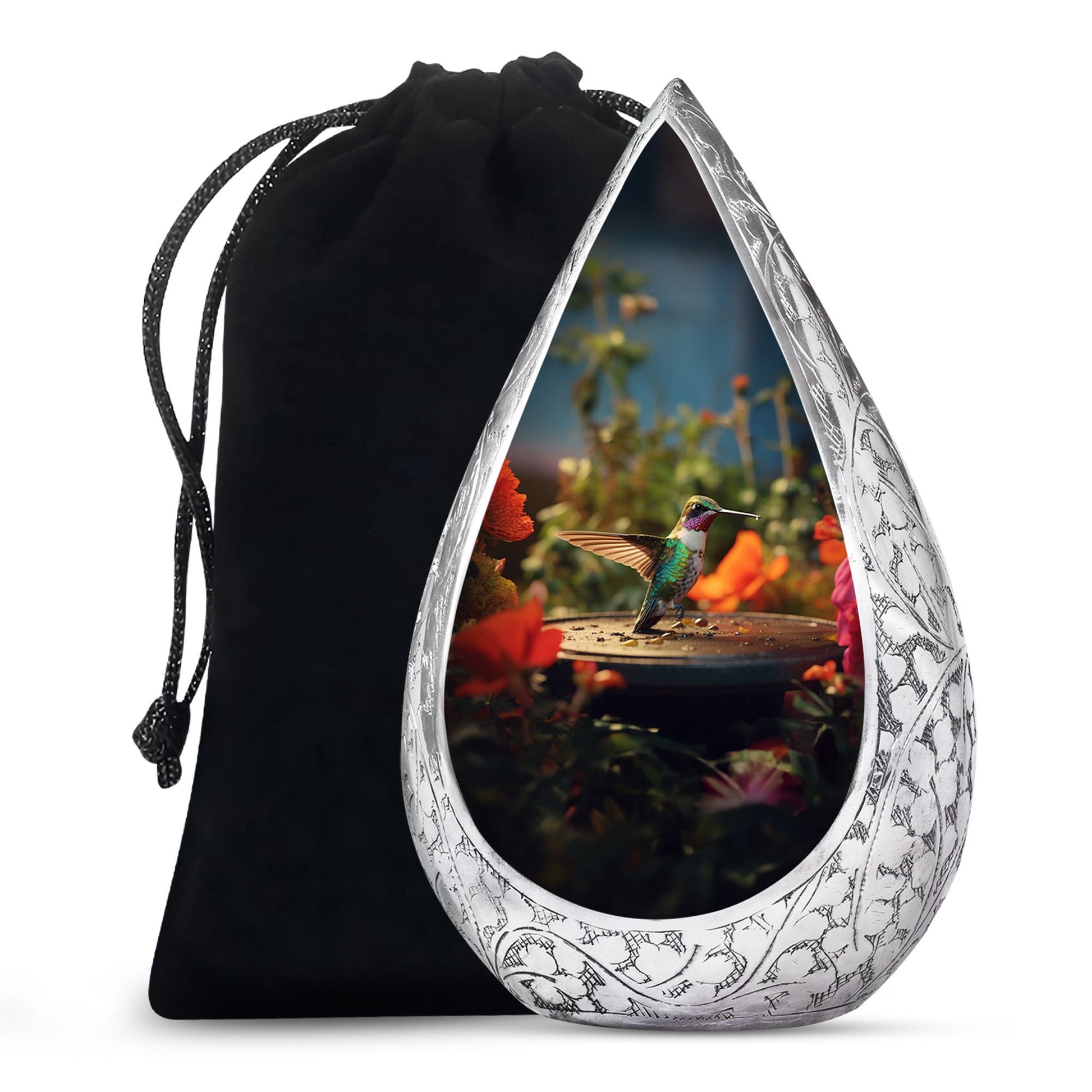 Elegant Hummingbird Memorial Urn - Aluminium Cremation Urn For Human Ashes