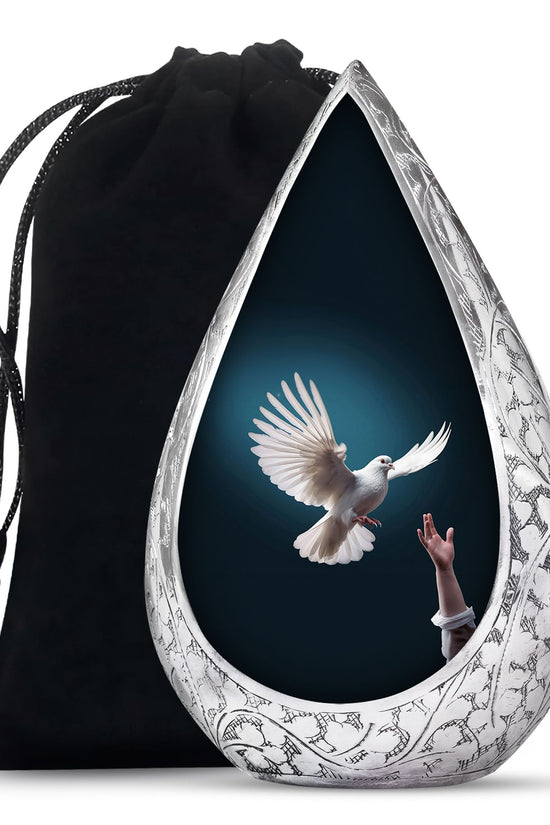 Dove Bird Beautiful Funeral Urn - Blue Aluminium Urn For Human Ashes