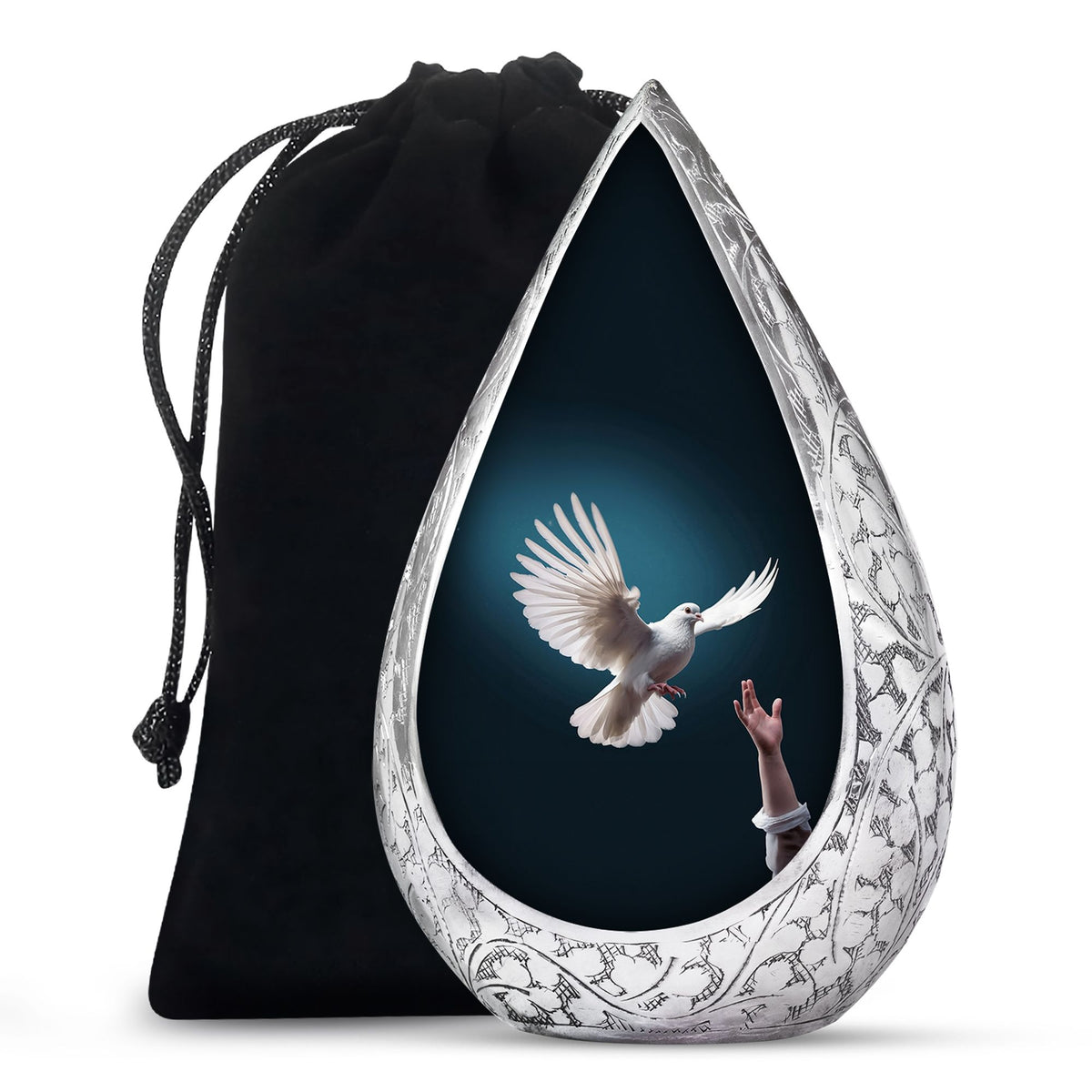 Dove Bird Beautiful Funeral Urn - Blue Aluminium Urn For Human Ashes