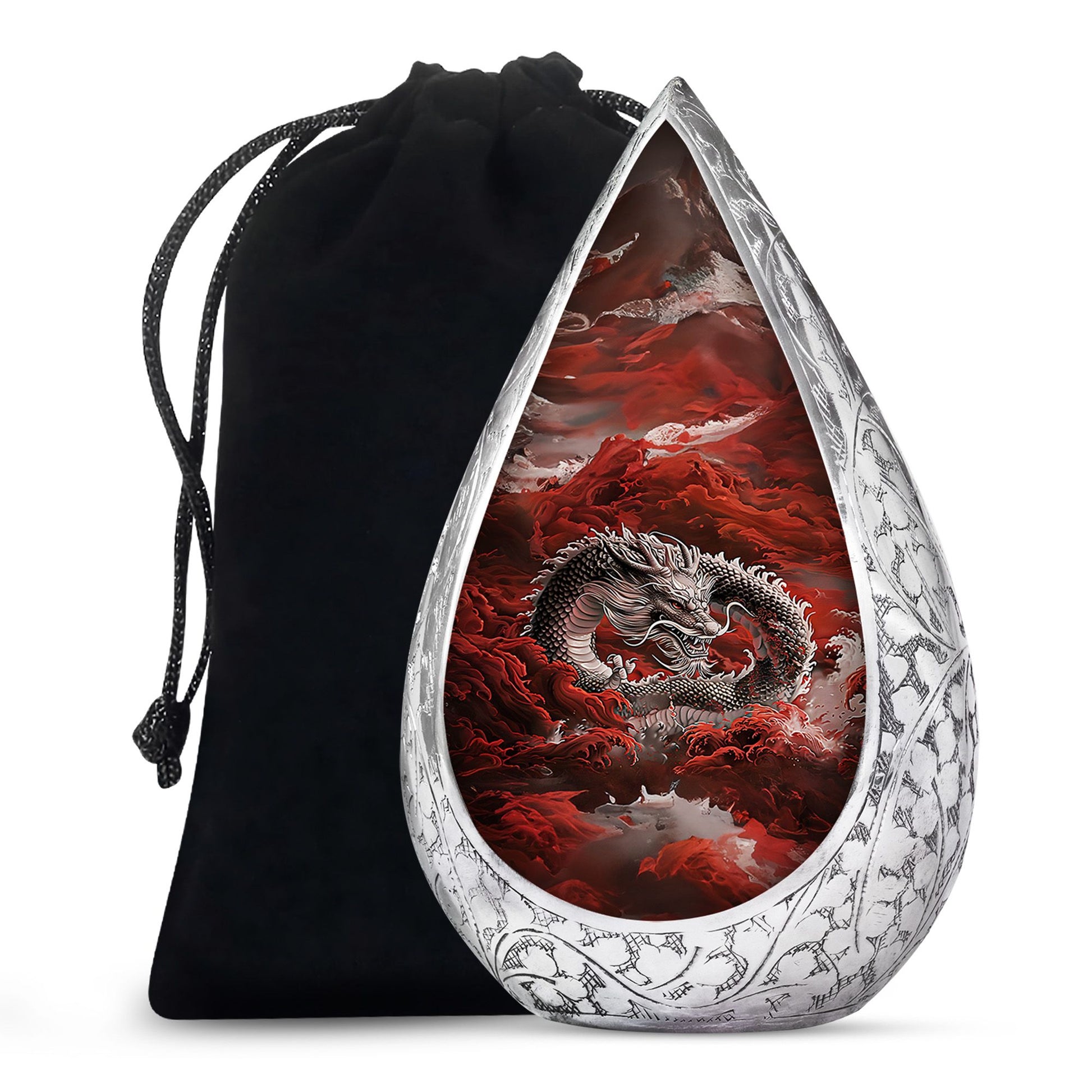 Japanese Dragon Memorial Urn - Aluminium Large Urn For Adult Ashes