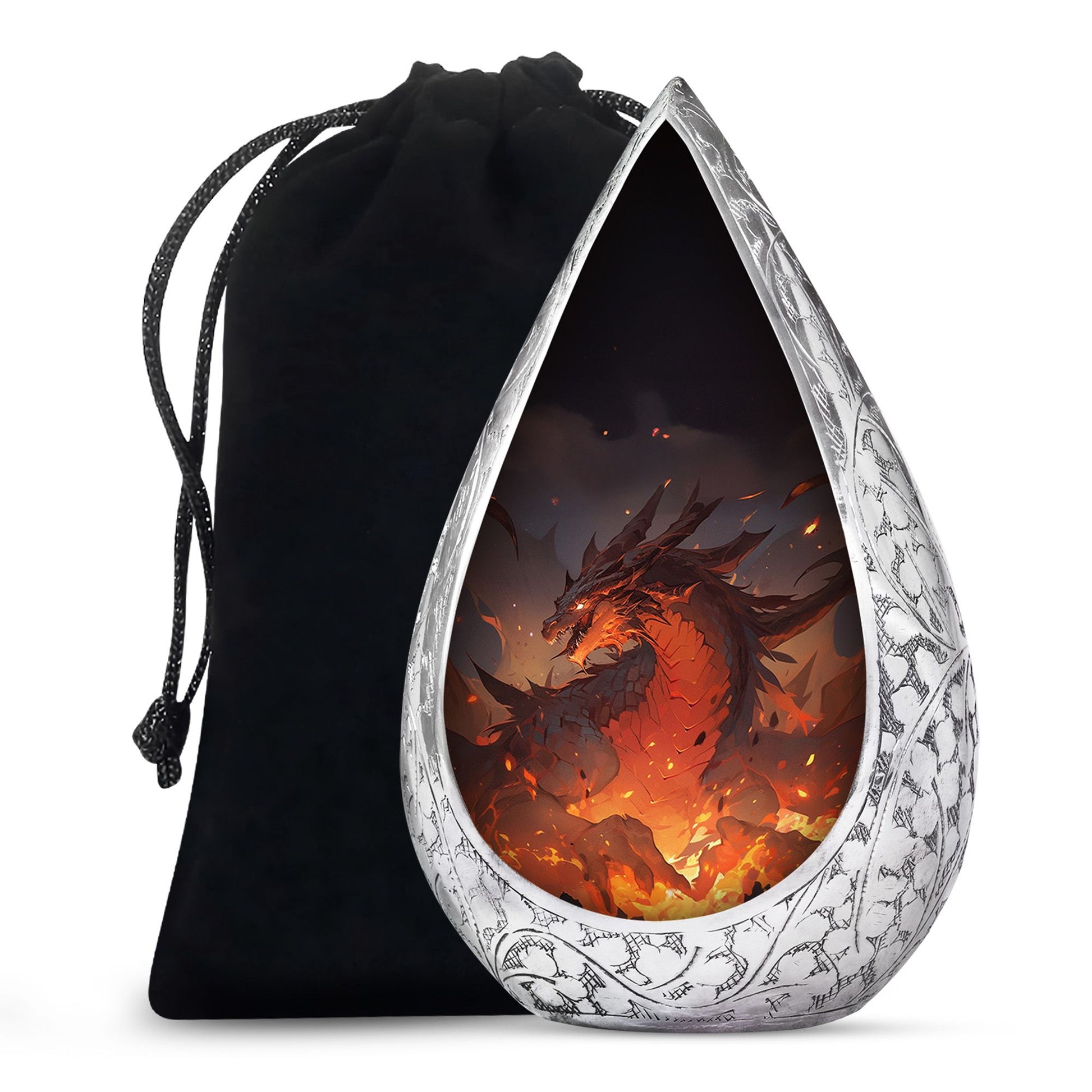 Mystic Fire Dragon Funeral Urn For Ashes - Red And Gold Burial Urn