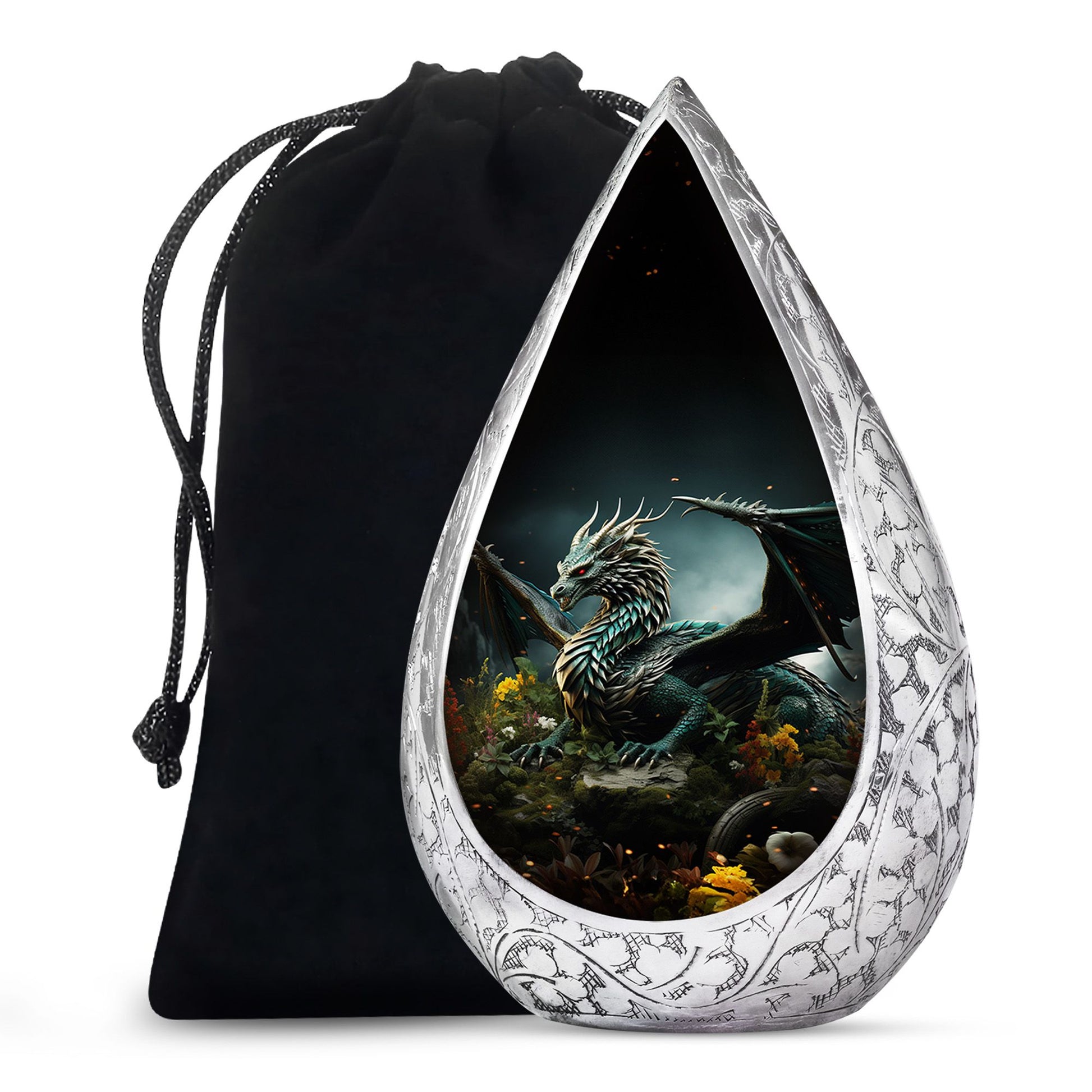 Black Dragon Theme Funeral Urn - Black Aluminium Cremation Urn For Loved Ones