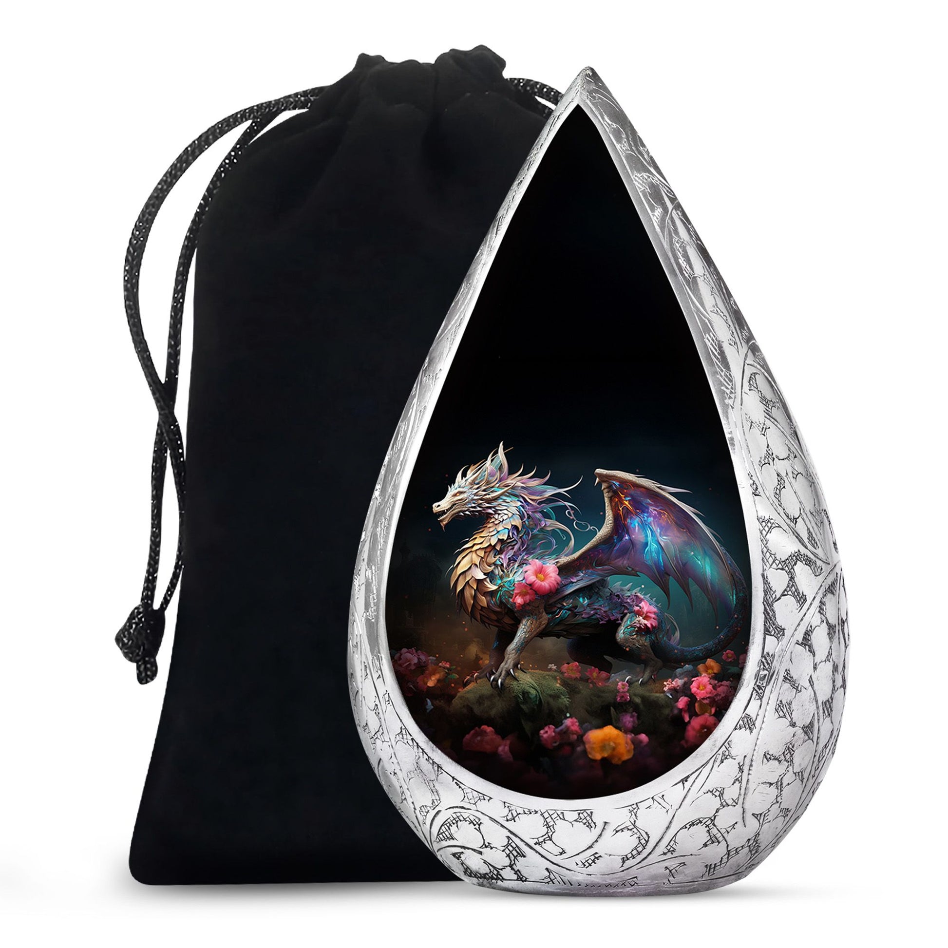 Dragon Warrior Theme Funeral Urn - Scenic Aluminium Memorial Urn For Ashes