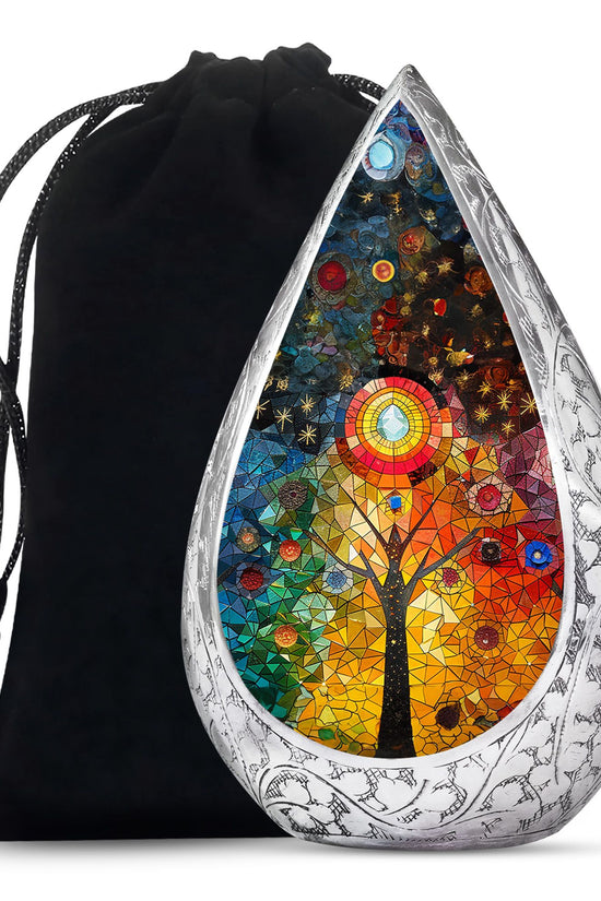 Colourful Artistic Tree Cremation Urn - Large Funeral Urn For Ashes
