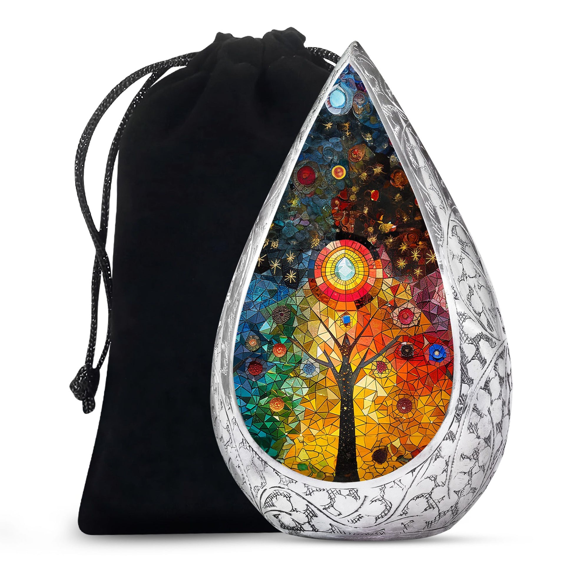 Colourful Artistic Tree Cremation Urn - Large Funeral Urn For Ashes