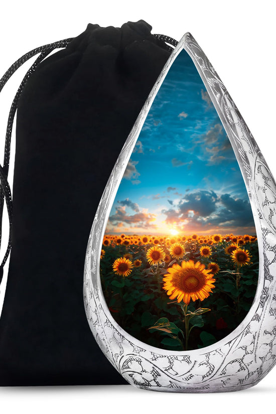 Sunset Sunflower Cremation Urn - Golden Memorial Urn For Ashes