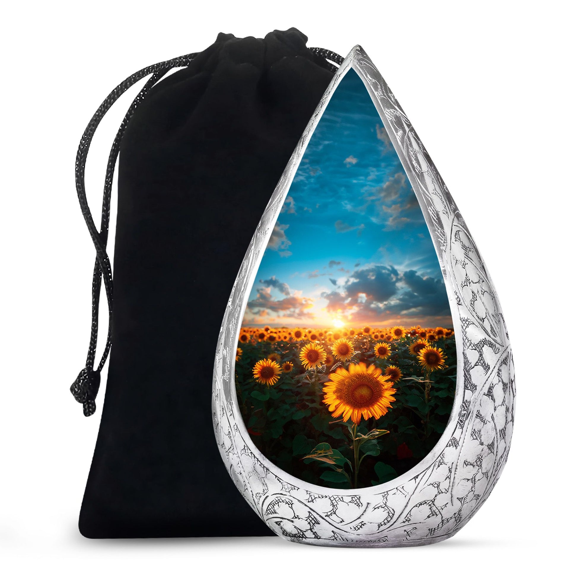 Sunset Sunflower Cremation Urn - Golden Memorial Urn For Ashes