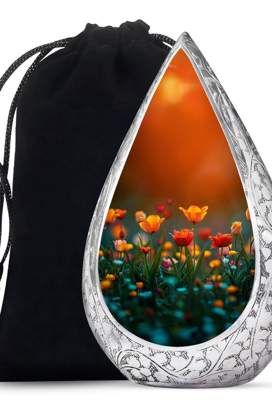 Tulip Garden Memorial Urn - Flower Theme Funeral Urn For Ashes