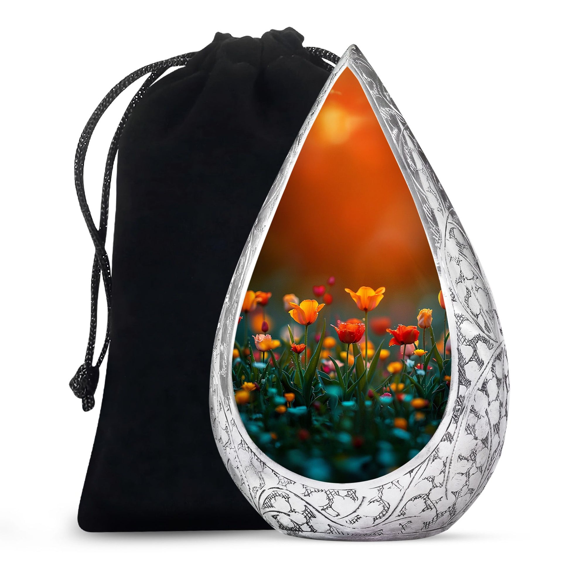 Tulip Garden Memorial Urn - Flower Theme Funeral Urn For Ashes