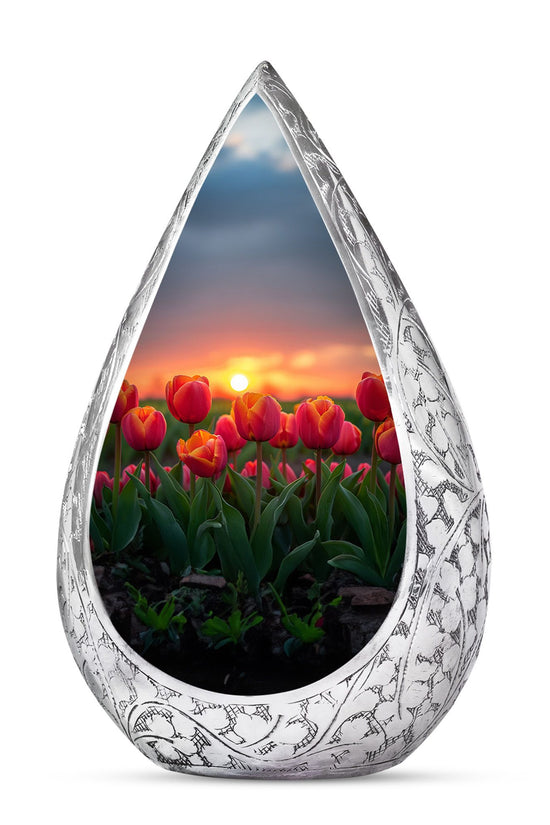 Orange Tulip Cremation Urn - Large Funeral Urn For Adult Ashes