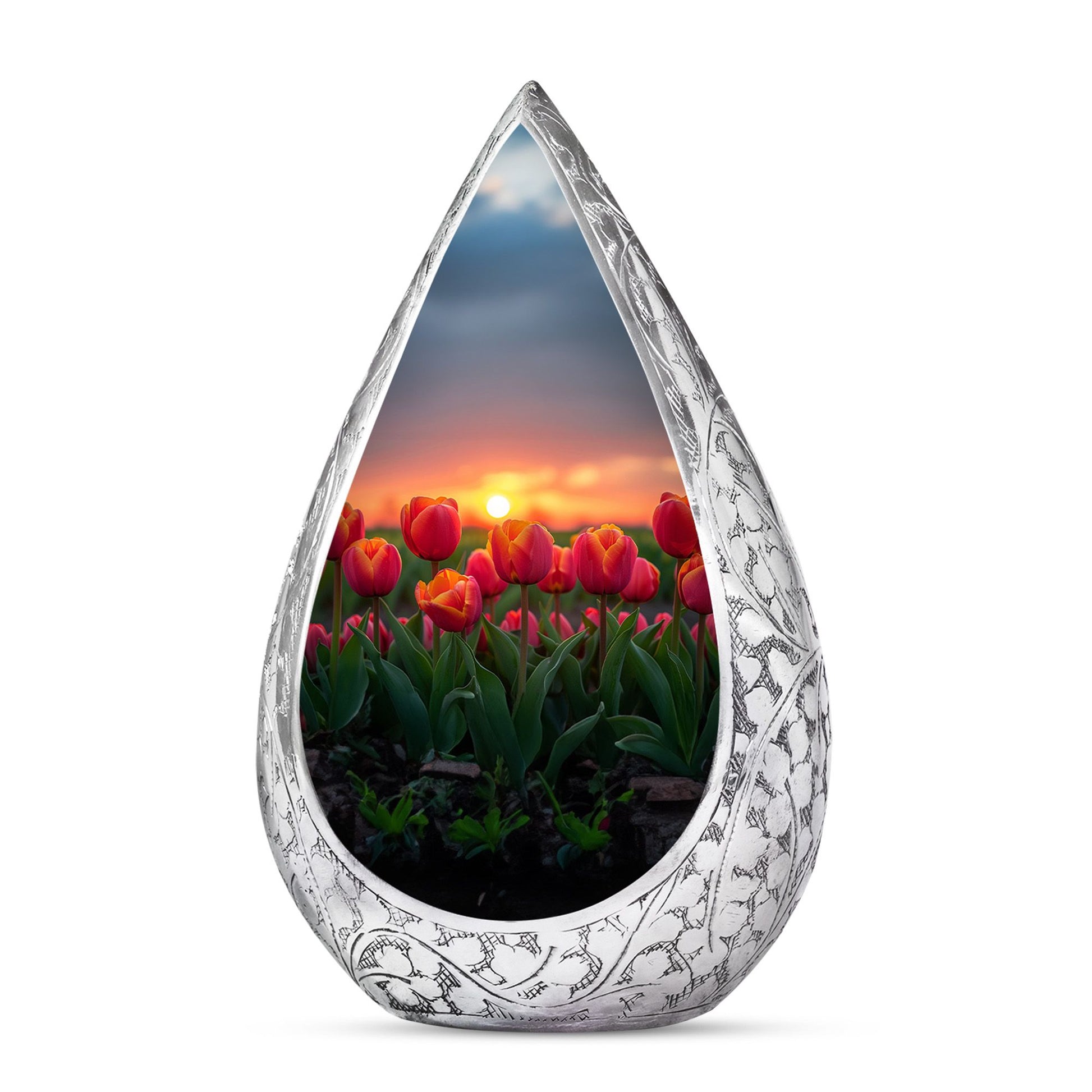 Orange Tulip Cremation Urn - Large Funeral Urn For Adult Ashes