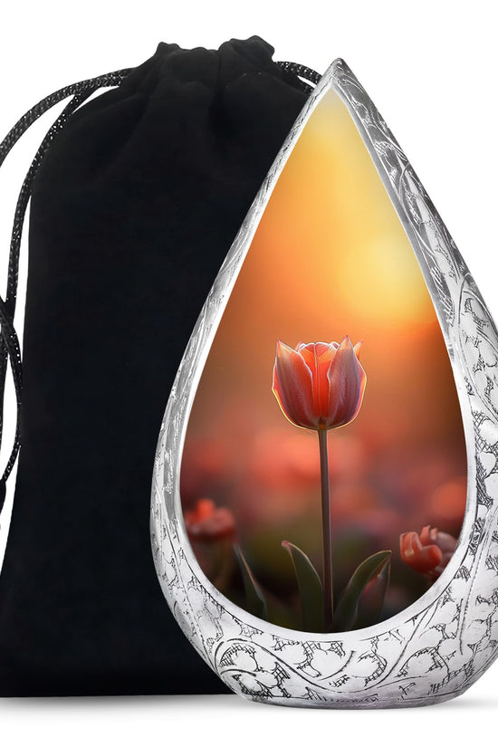 Orange Tulip Funeral Urn - Decorative Flower Cremation Urn For Human Ashes