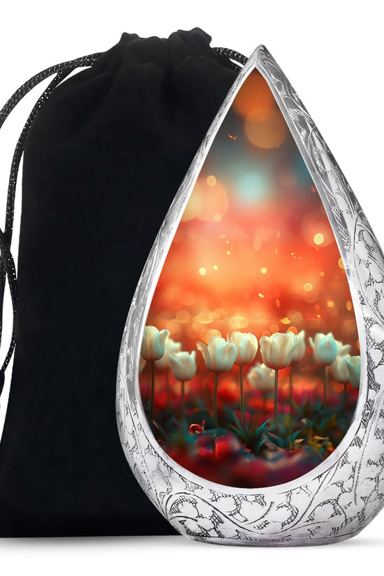 White Tulip Cremation Urn - Elegant Floral Memorial Urn For Adults