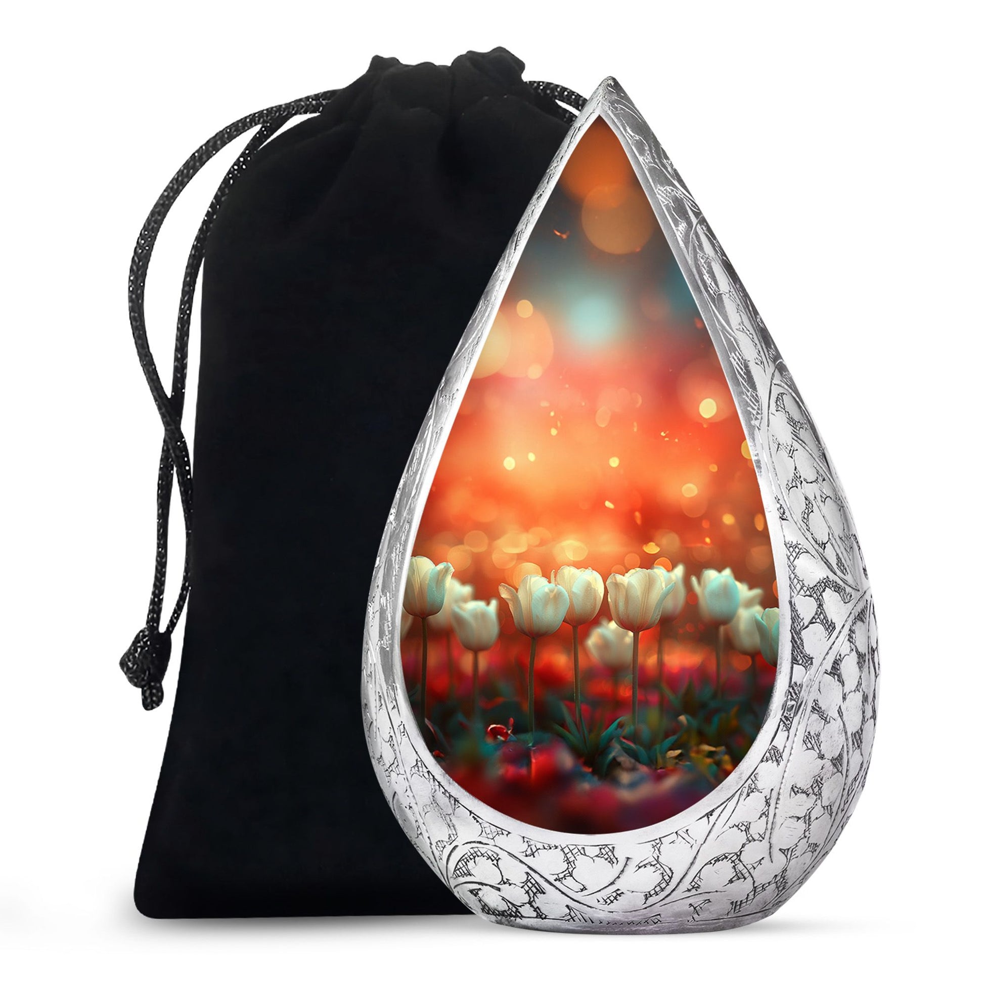 White Tulip Cremation Urn - Elegant Floral Memorial Urn For Adults
