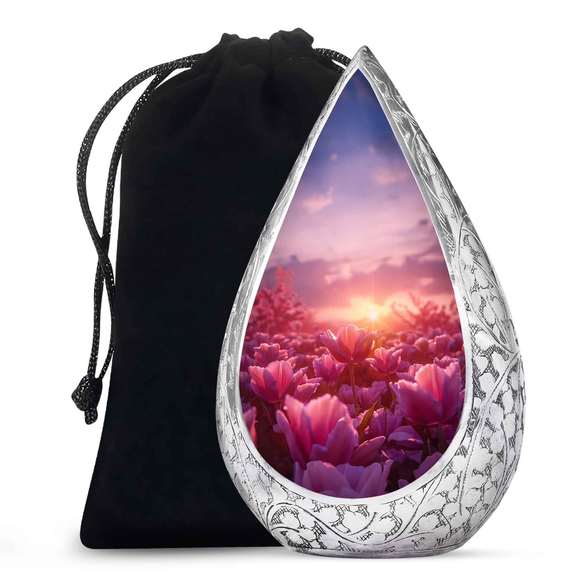 Pink Tulip Cremation Urn - Sunset Floral Memorial Urn For Adults
