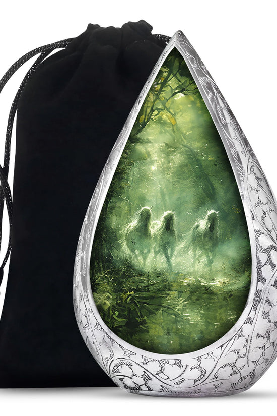 Forest Horse Memorial Urn - Green Aluminium Urn For Adult Urns
