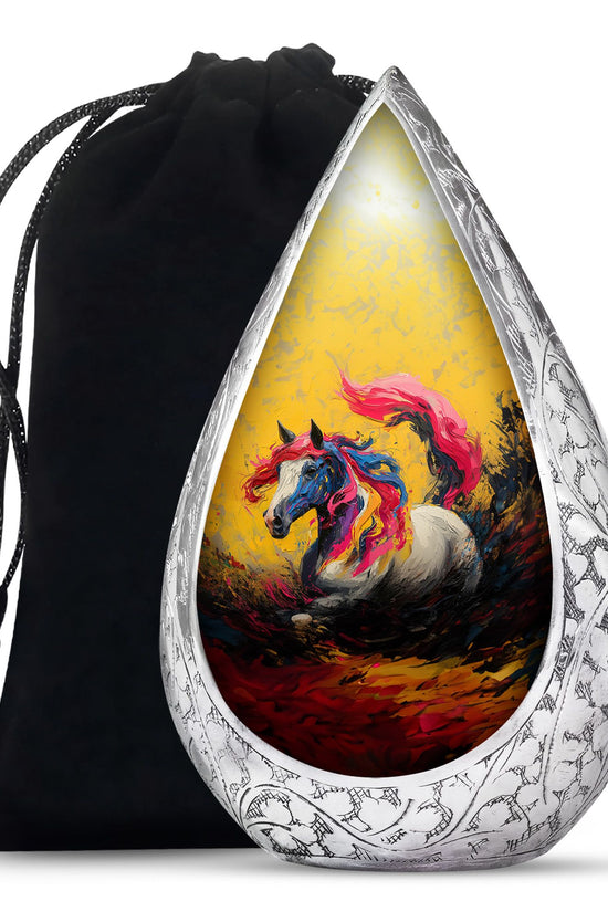 Artistic Horse Cremation Urn - Yellow Aluminium Funeral Urn For Ashes