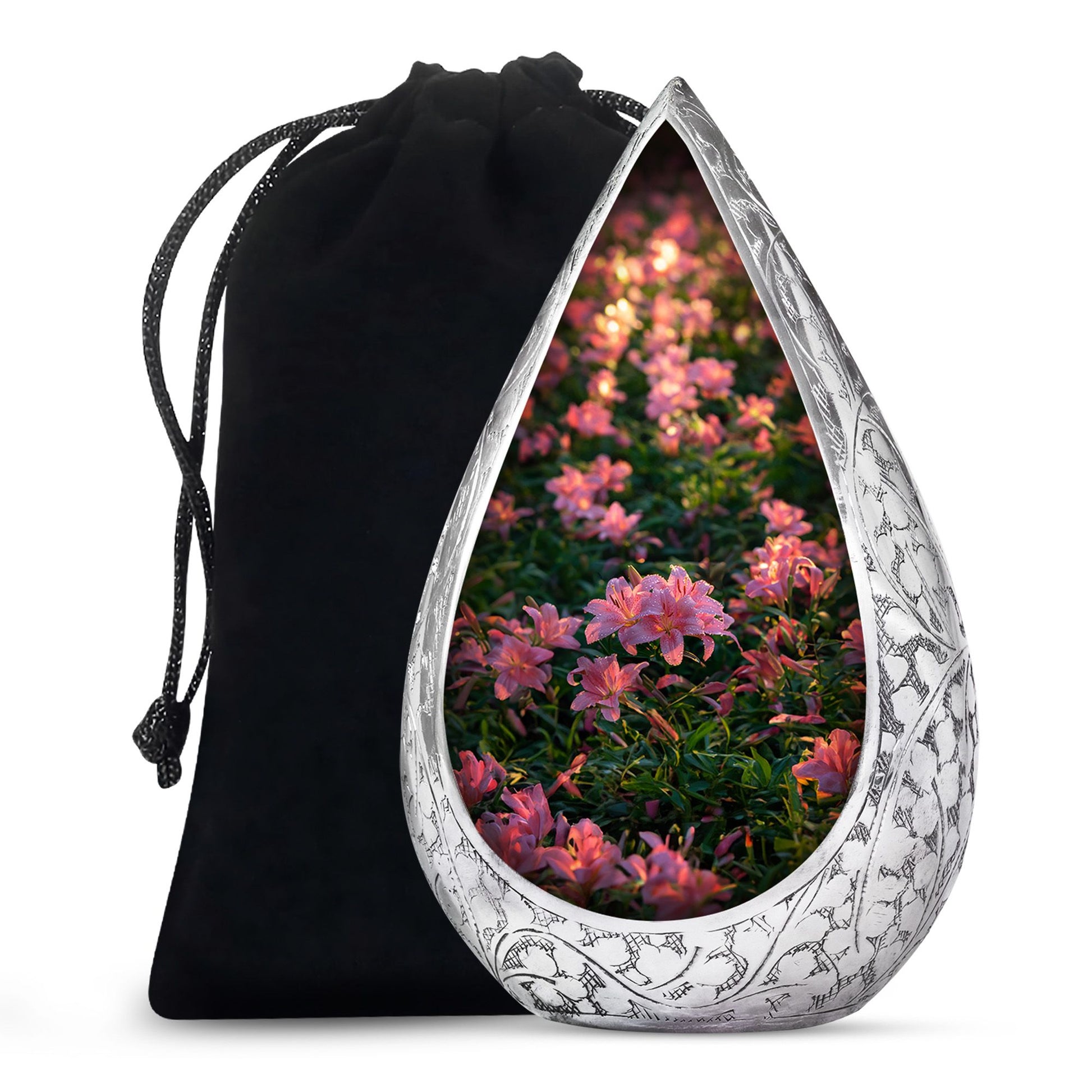 Pink Lily Cremation Urn - Elegant Floral Memorial Urn For Adult Ashes