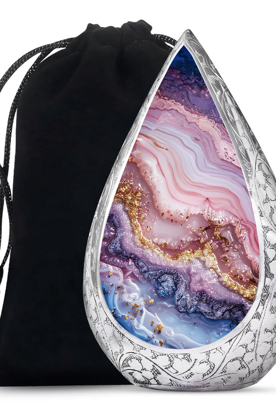 Pink Marble Cremation Urn - Gold Luxury Memorial Urn For Adult Ashes
