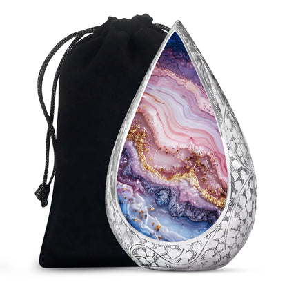 Pink Marble Cremation Urn - Gold Luxury Memorial Urn For Adult Ashes