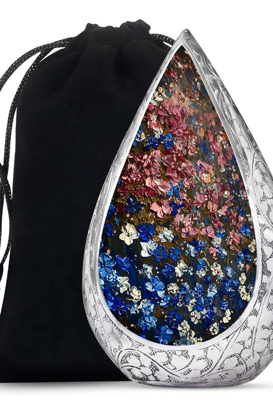 Pink & Blue Floral Funeral Urn - Artistic Memorial Urn For Human Ashes