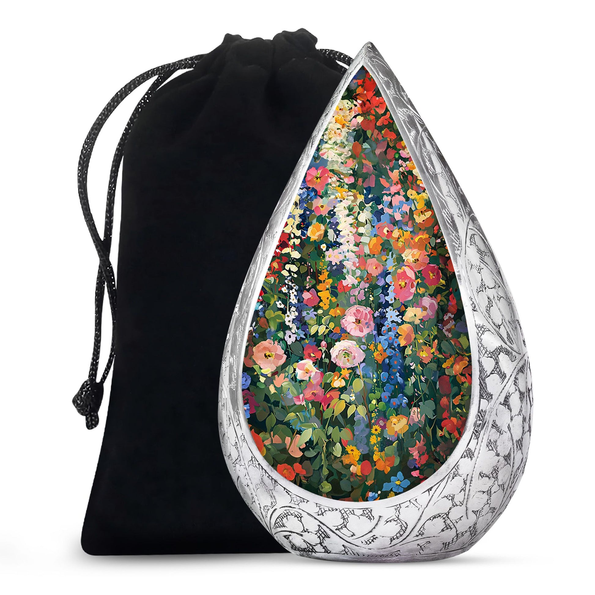 Elegant Artistic Flower Memorial Urn - Flower Theme Cremation Urn For Ashes
