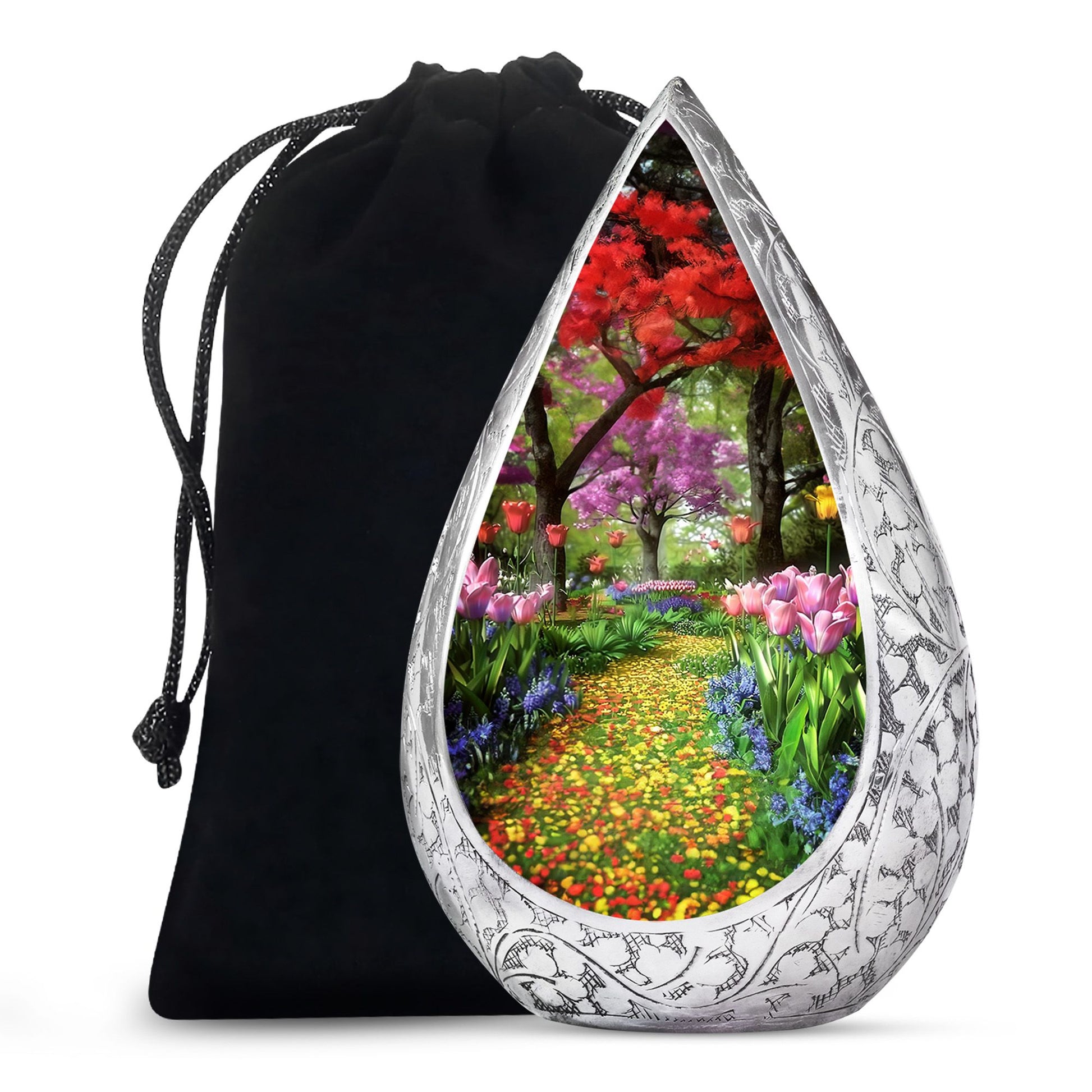 Peaceful Flower Path Cremation Urn - Elegant Floral Burial Urn For Adults
