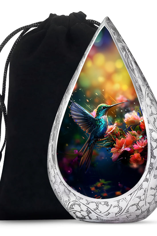 Blue Hummingbird Memorial Urn - Decorative Cremation Urn For Adults