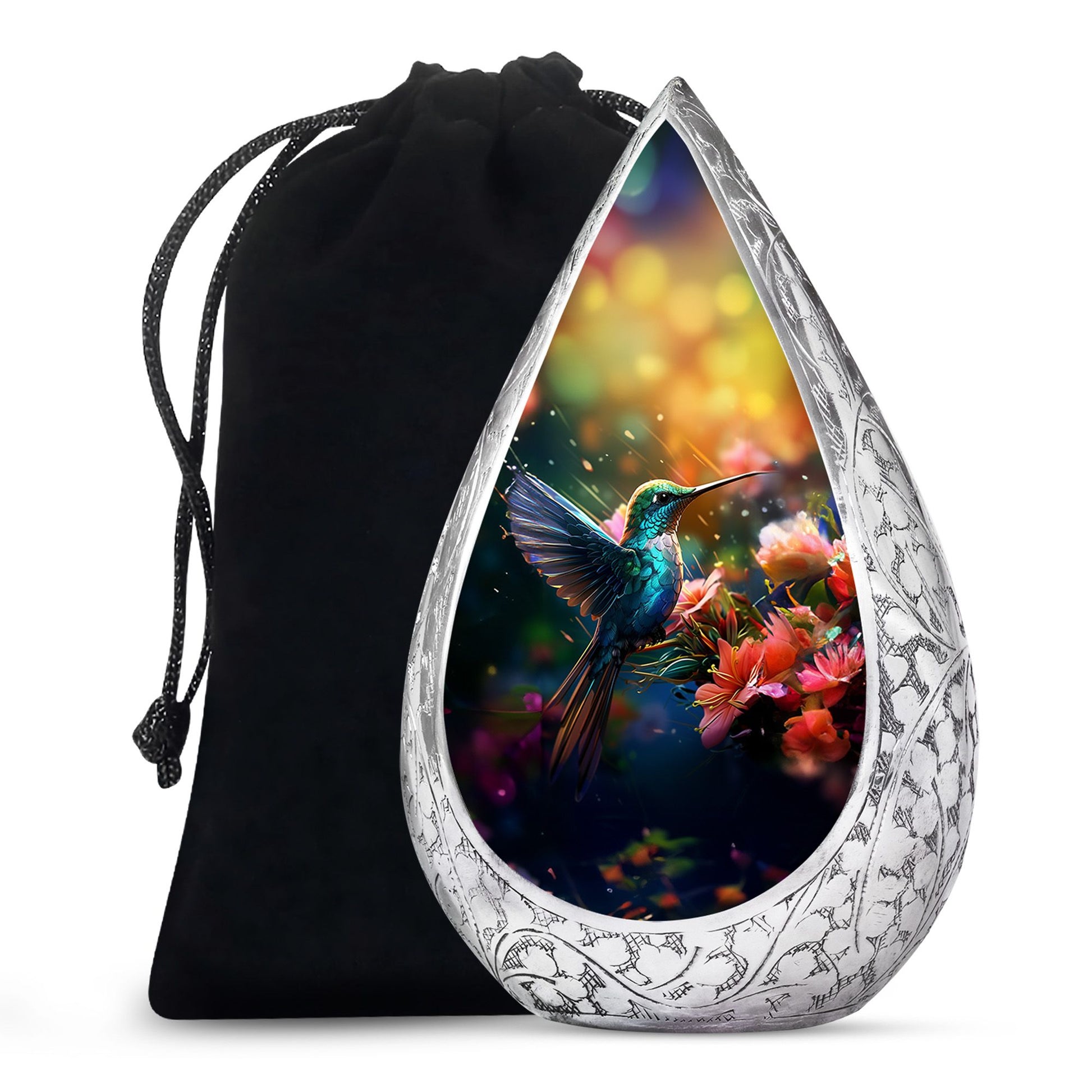 Blue Hummingbird Memorial Urn - Decorative Cremation Urn For Adults
