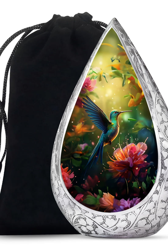 Floral Hummingbird Cremation Urn - Memorial Urn For Human Ashes