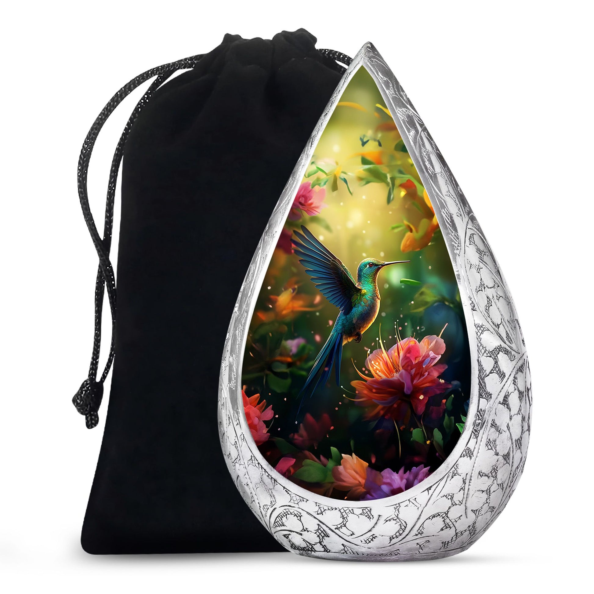Floral Hummingbird Cremation Urn - Memorial Urn For Human Ashes